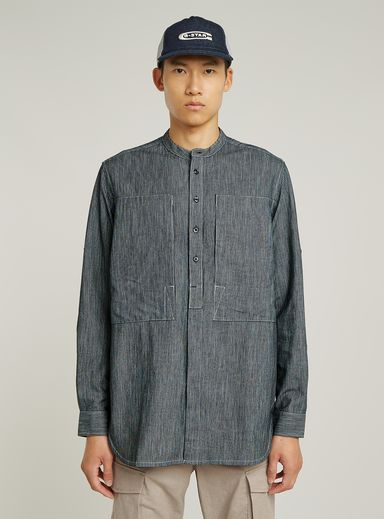 Stand Collar Rollup Relaxed Shirt